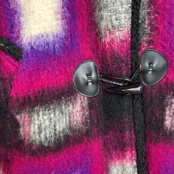 Anna Sui Ombre Plaid Toggle Hooded Wool Blend Coat Jacket Women Size 6 - Picture 7 of 16